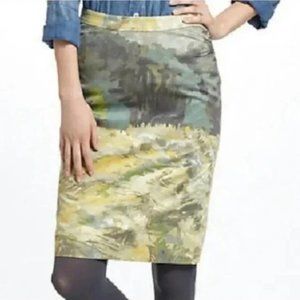 Anthropologie x Kevin O'Brien Studio Watercolor Terrain Art Pencil Skirt 6 NWOT